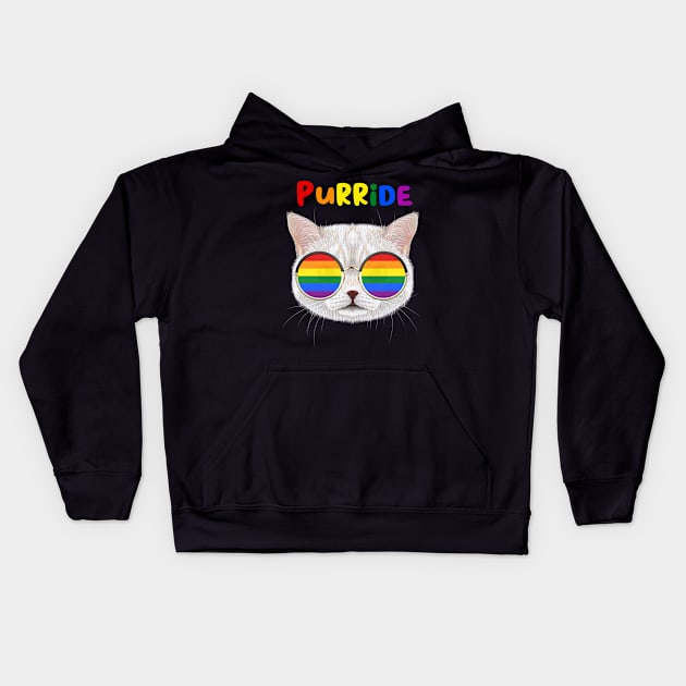 Purride Funny Cat Gay Pride Ally Rainbow Sunglasses LGBTQ Kids Hoodie by Happy Lime